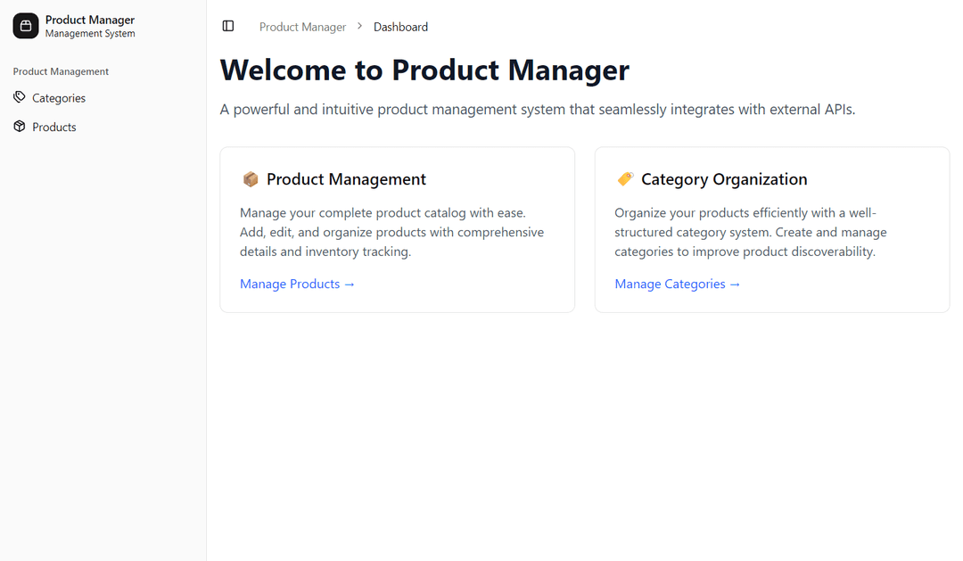 Product Management System Application Screenshot