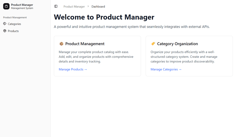 Product Management System Screenshot